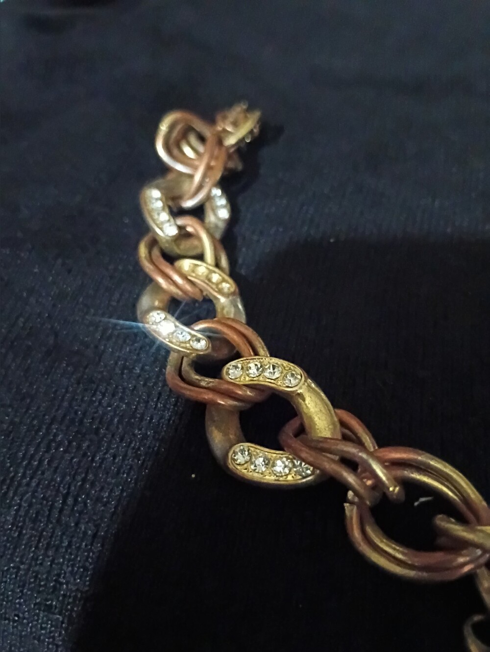 Etienne Aigner Vintage Gold Tone Chunky Chain Bracelet W/ Rhinestones